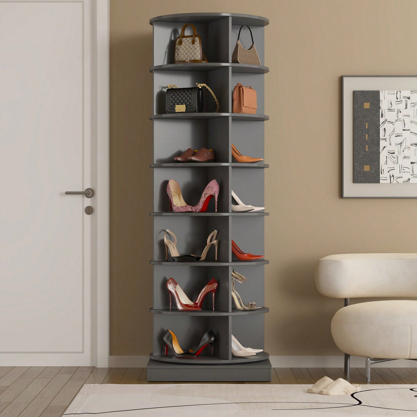 360 Degree Rotating Shoe Cabinet With 7 Layers Holds Up To 28 Pairs Of Shoes