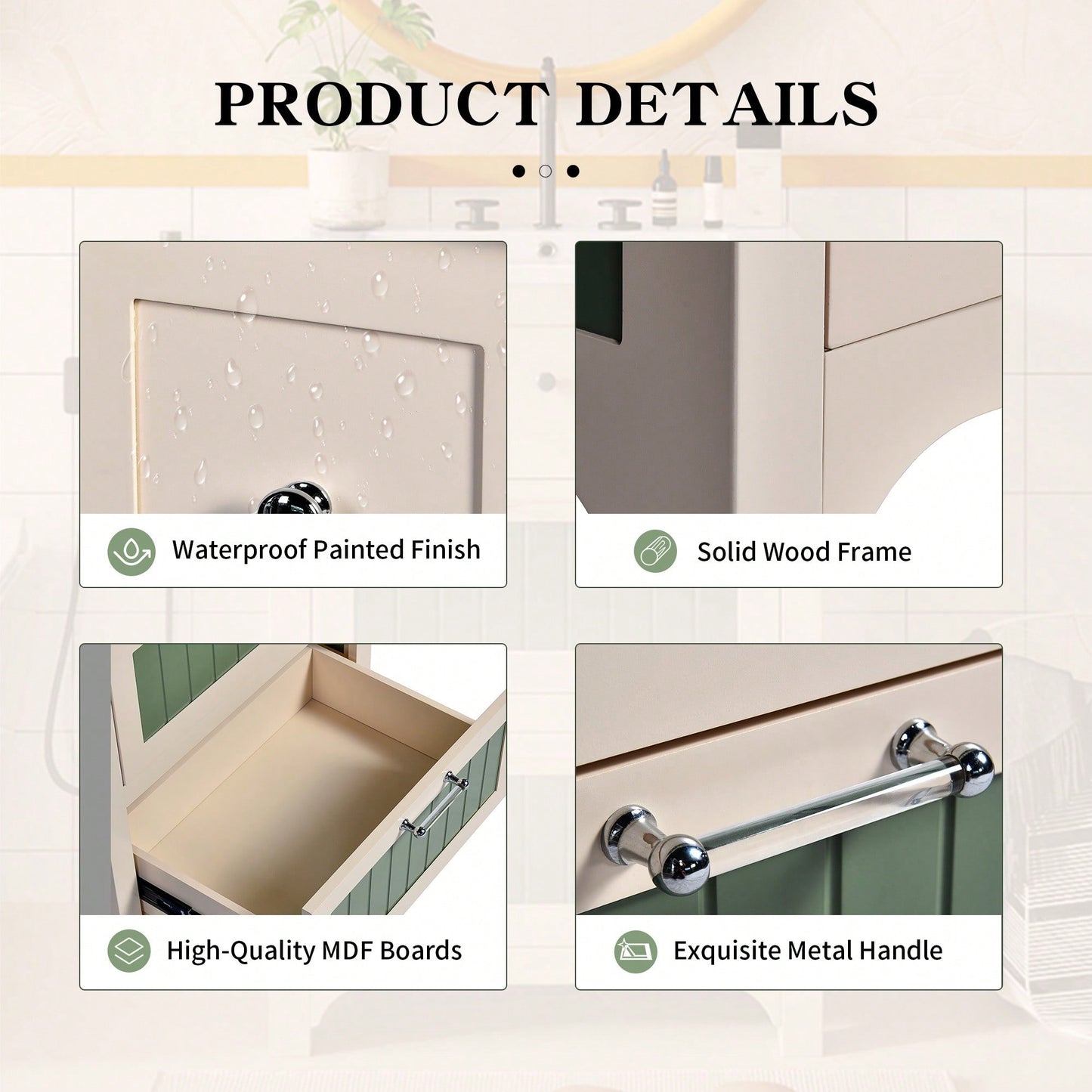24 Inch Bathroom Vanity With Ceramic Sink And 2 Drawers, Stylish Wooden Cabinet For Modern Bathrooms