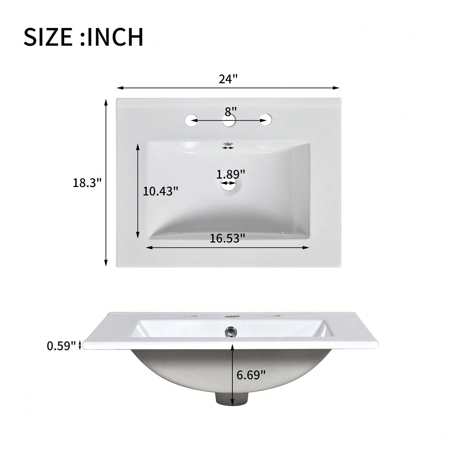 24 Inch Bathroom Vanity With Ceramic Sink And 2 Drawers, Stylish Wooden Cabinet For Modern Bathrooms