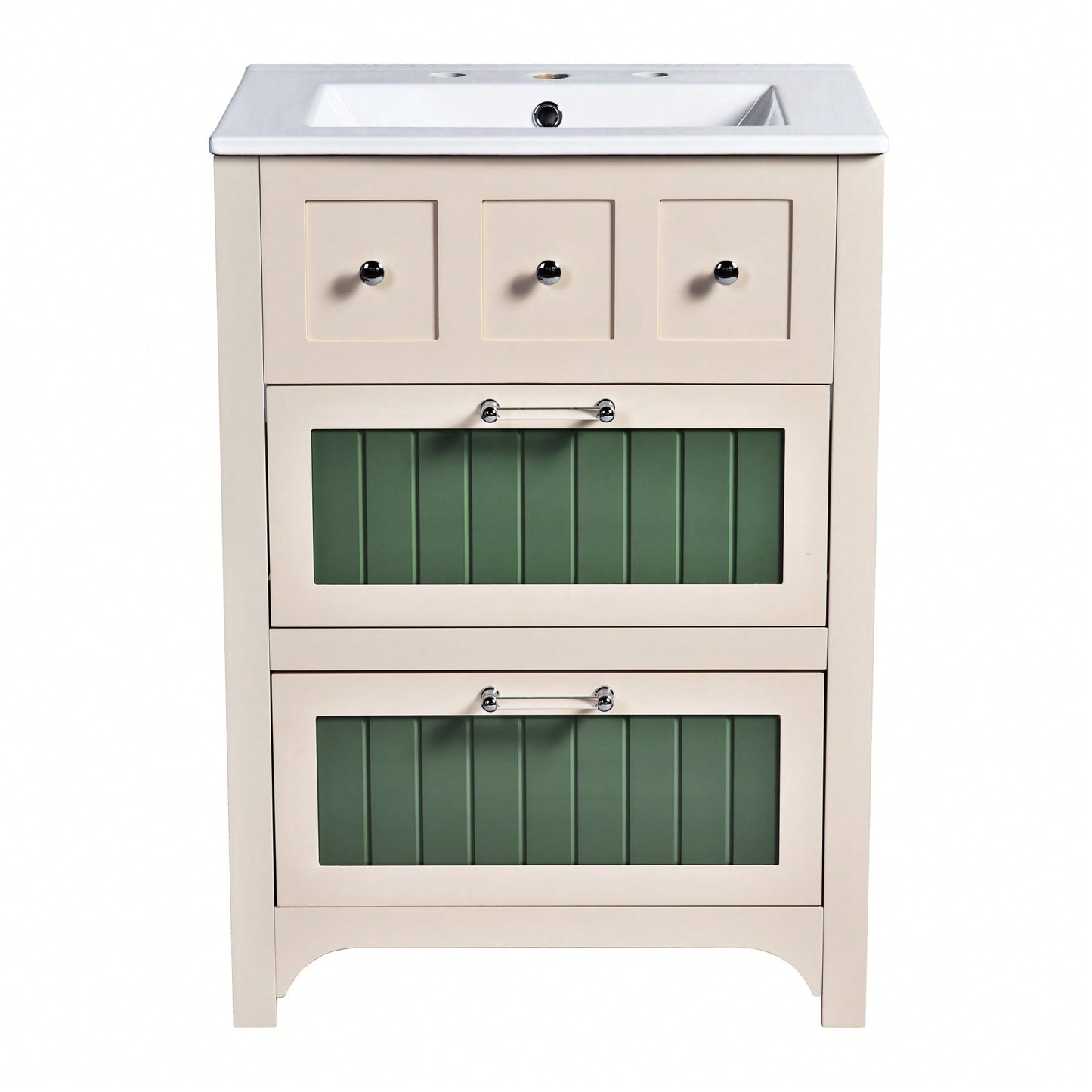 24 Inch Bathroom Vanity With Ceramic Sink And 2 Drawers, Stylish Wooden Cabinet For Modern Bathrooms