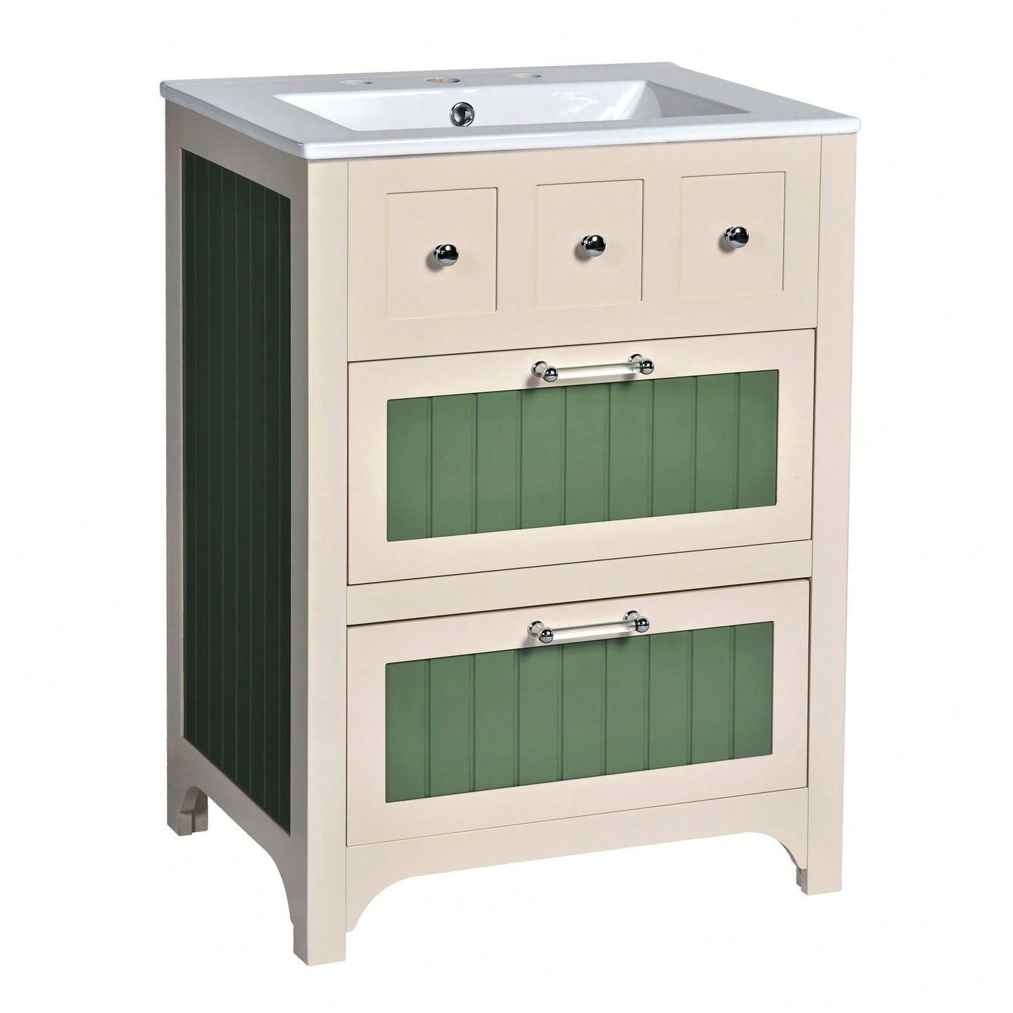 24 Inch Bathroom Vanity With Ceramic Sink And 2 Drawers, Stylish Wooden Cabinet For Modern Bathrooms