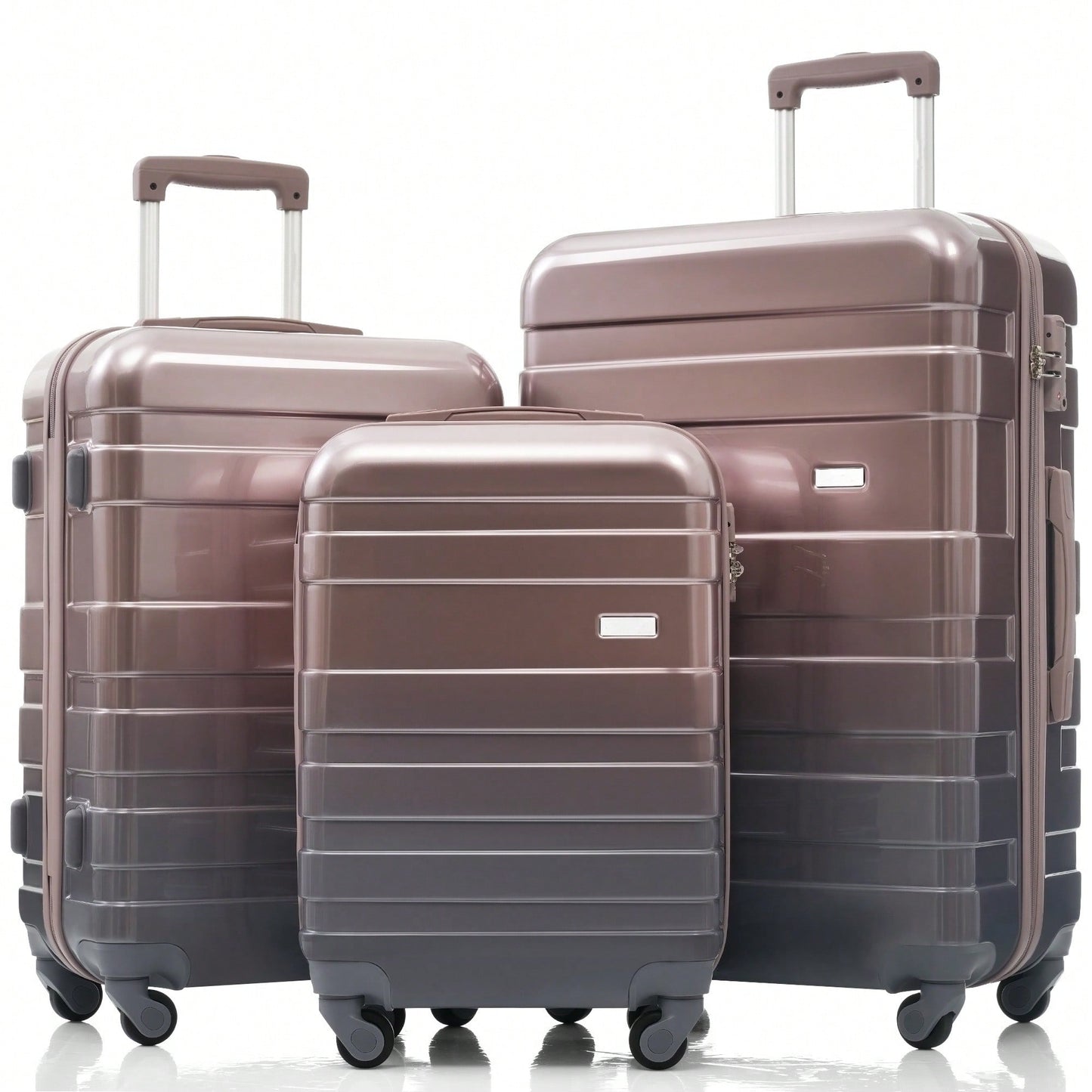 Lightweight Durable 3-Piece Hardshell Luggage Set With Spinner Wheels And TSA Lock 20'' 24'' 28'' Golden