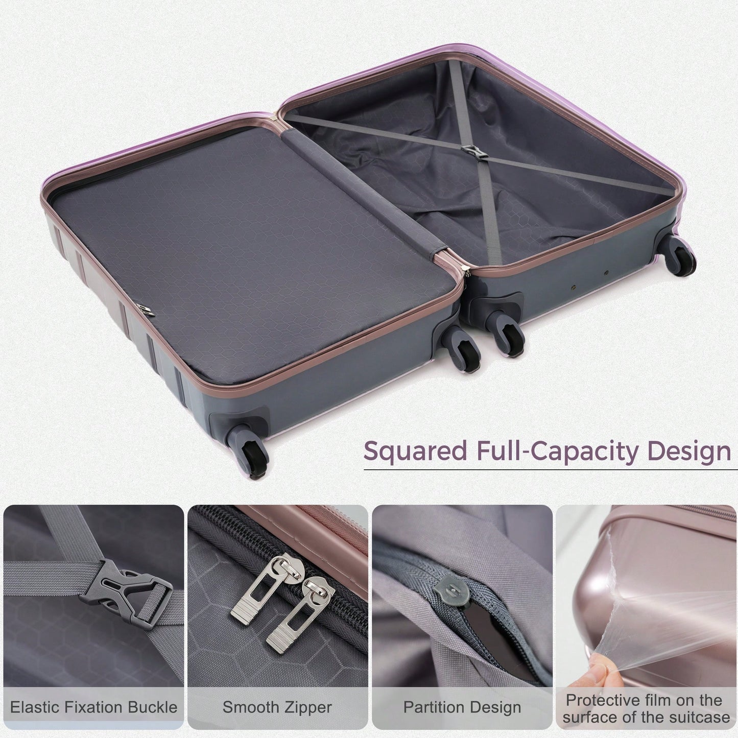 Lightweight Durable 3-Piece Hardshell Luggage Set With Spinner Wheels And TSA Lock 20'' 24'' 28'' Golden