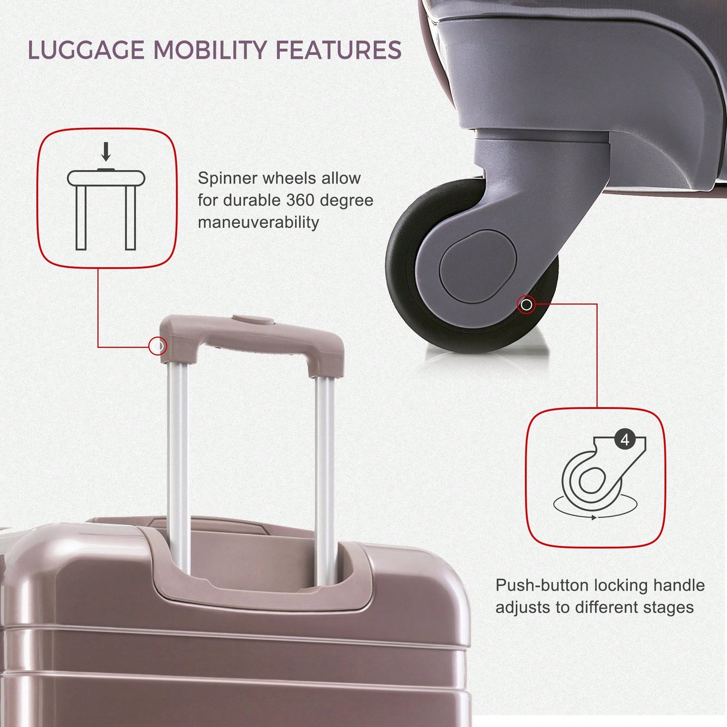 Lightweight Durable 3-Piece Hardshell Luggage Set With Spinner Wheels And TSA Lock 20'' 24'' 28'' Golden