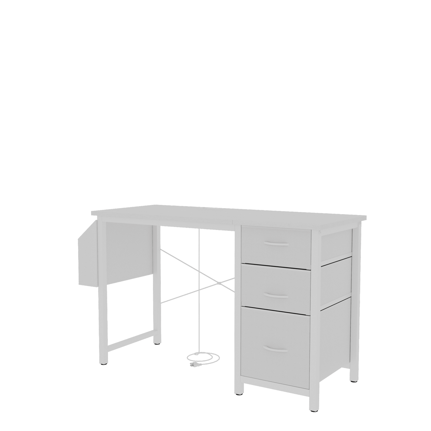47 Inch Office Desk With Power Outlet And 3 Drawers Reversible Design For Home Office Gaming Or Vanity Use White