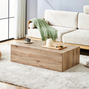 Light Wood Finish Modern MDF Coffee Table Stylish Durable Design 39.3x23.6x11.8 Inches