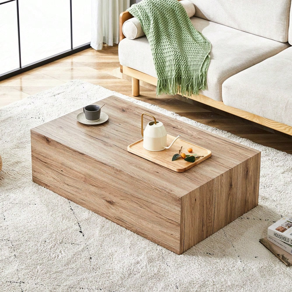 Light Wood Finish Modern MDF Coffee Table Stylish Durable Design 39.3x23.6x11.8 Inches