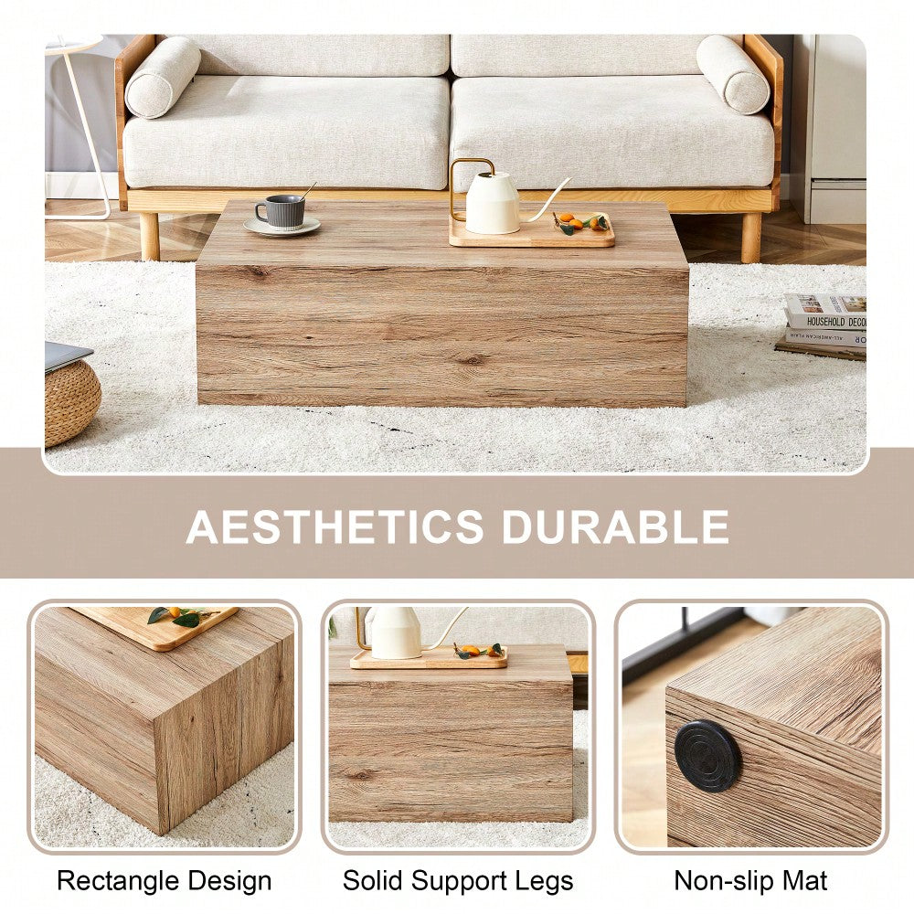 Light Wood Finish Modern MDF Coffee Table Stylish Durable Design 39.3x23.6x11.8 Inches