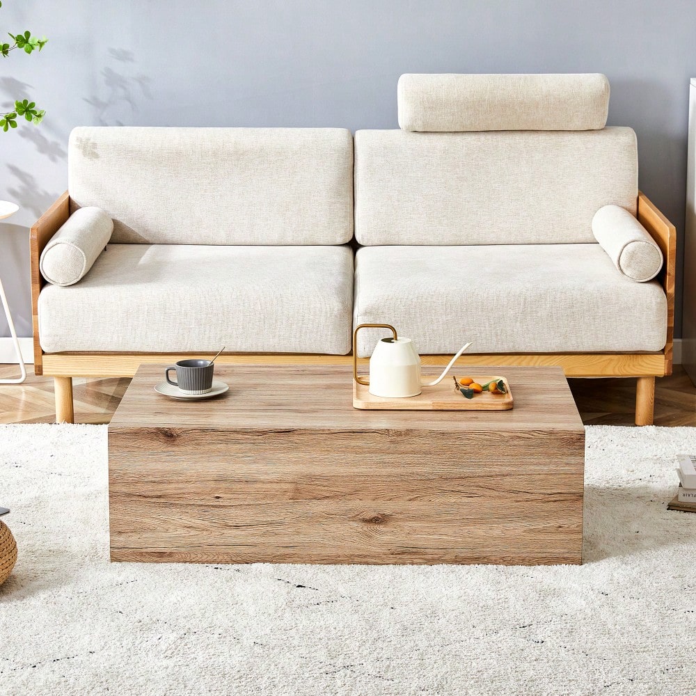 Light Wood Finish Modern MDF Coffee Table Stylish Durable Design 39.3x23.6x11.8 Inches