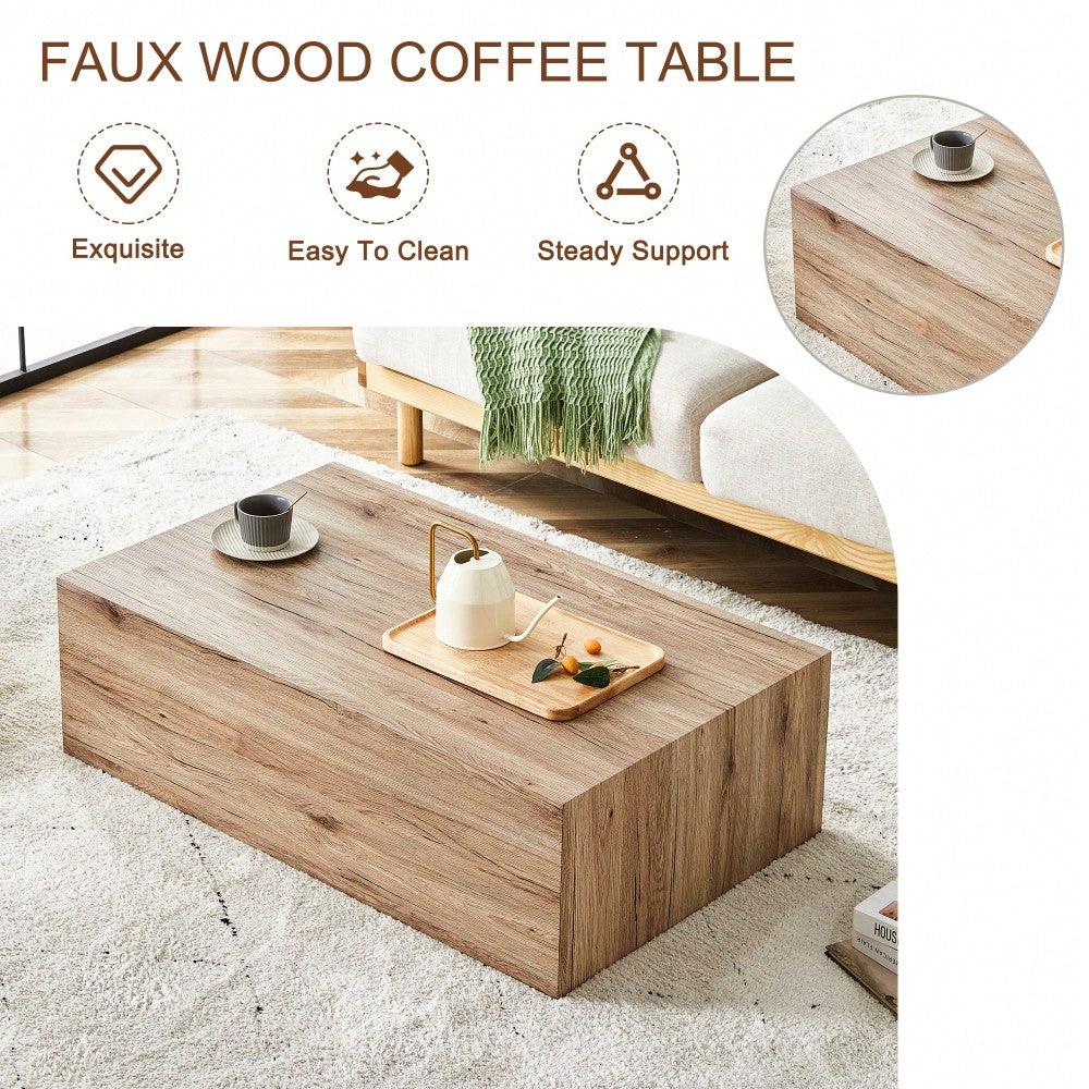 Light Wood Finish Modern MDF Coffee Table Stylish Durable Design 39.3x23.6x11.8 Inches