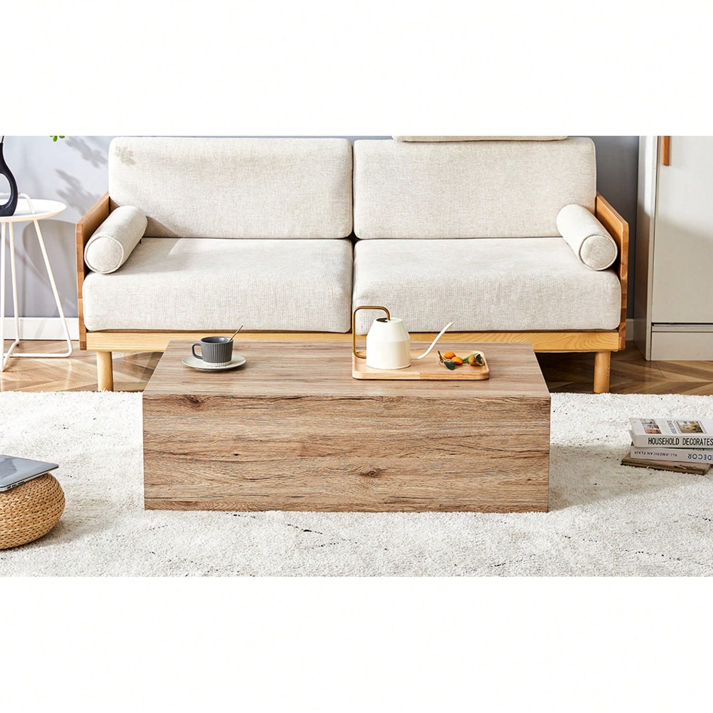 Light Wood Finish Modern MDF Coffee Table Stylish Durable Design 39.3x23.6x11.8 Inches