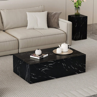 Luxurious Black Marble Texture Coffee Table 39.3x23.6x11.8 Inch Stylish Living Room Accent Modern Design