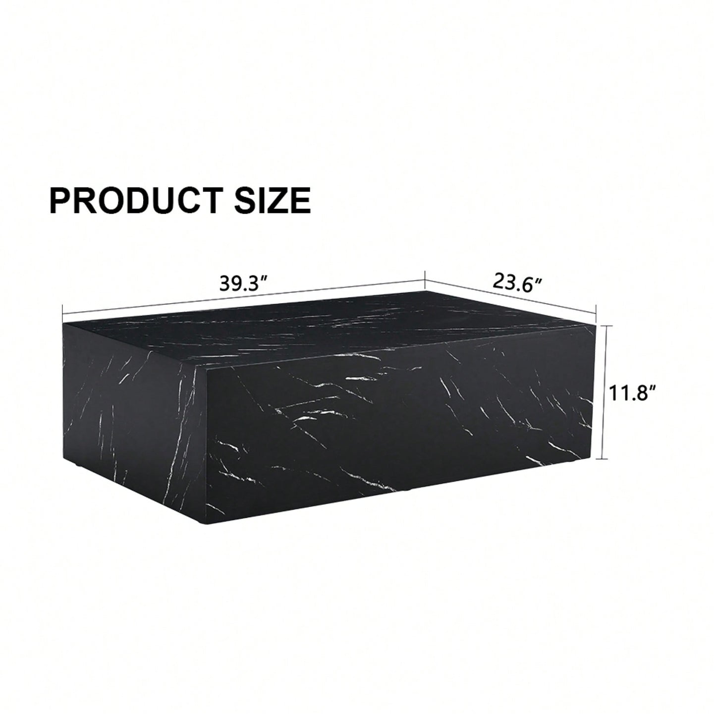 Luxurious Black Marble Texture Coffee Table 39.3x23.6x11.8 Inch Stylish Living Room Accent Modern Design
