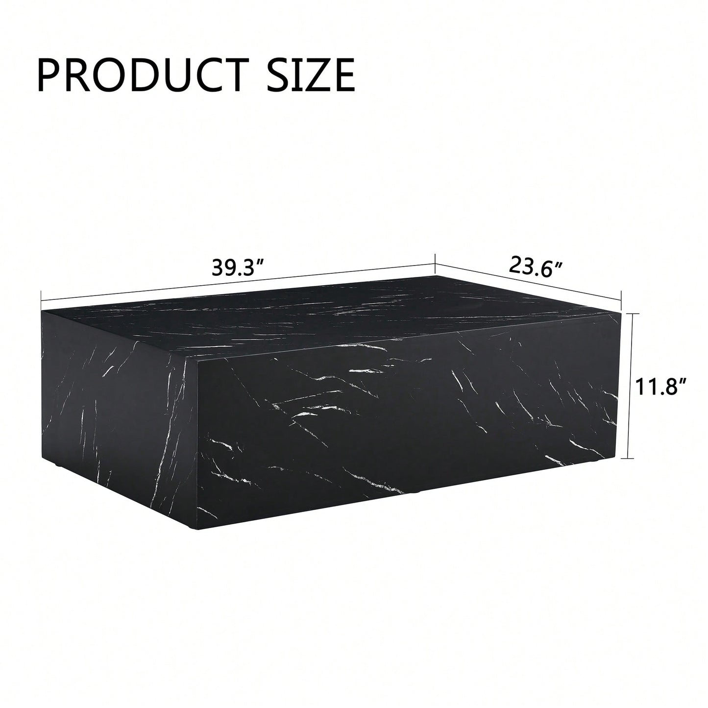 Luxurious Black Marble Texture Coffee Table 39.3x23.6x11.8 Inch Stylish Living Room Accent Modern Design