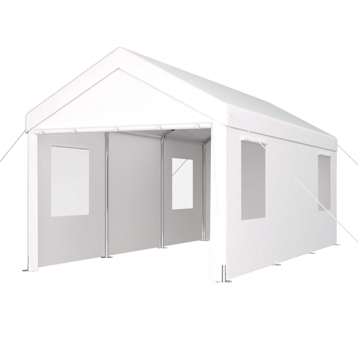 Heavy Duty Portable Carport Canopy 12x20 With Roll-Up Doors And Ventilated Windows For Car Truck Boat And Garden Tools Grey