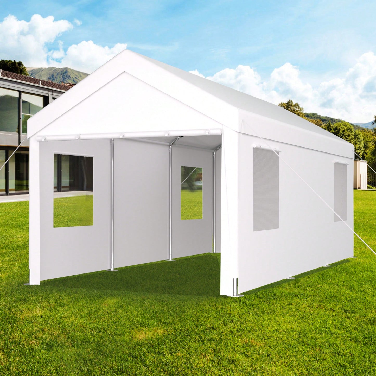 Heavy Duty Portable Carport Canopy 12x20 With Roll-Up Doors And Ventilated Windows For Car Truck Boat And Garden Tools Grey
