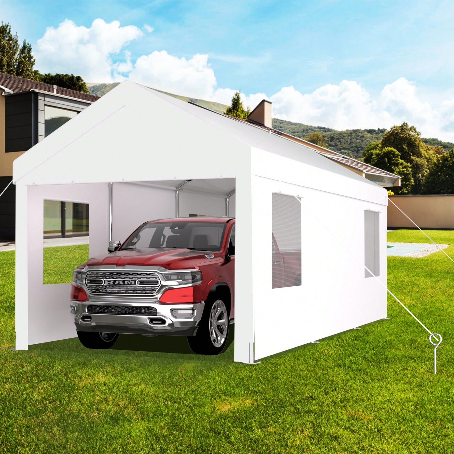 Heavy Duty Portable Carport Canopy 12x20 With Roll-Up Doors And Ventilated Windows For Car Truck Boat And Garden Tools Grey
