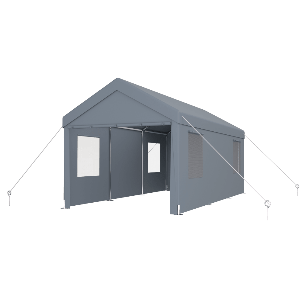Heavy Duty Portable Carport Canopy 12x20 With Roll-Up Doors And Ventilated Windows For Car Truck Boat And Garden Tools Grey