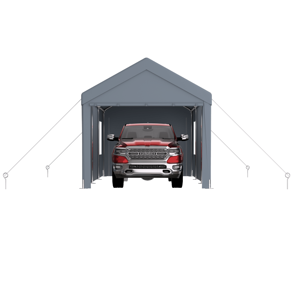 Heavy Duty Portable Carport Canopy 12x20 With Roll-Up Doors And Ventilated Windows For Car Truck Boat And Garden Tools Grey