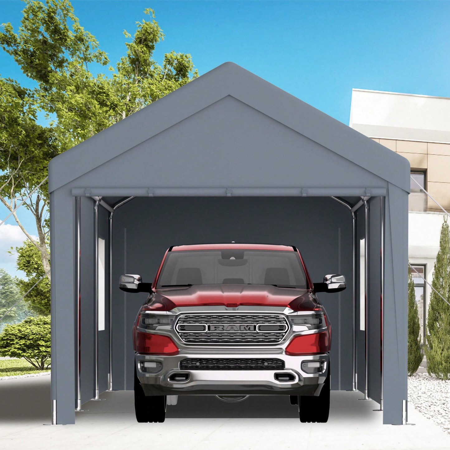 Heavy Duty Portable Carport Canopy 12x20 With Roll-Up Doors And Ventilated Windows For Car Truck Boat And Garden Tools Grey