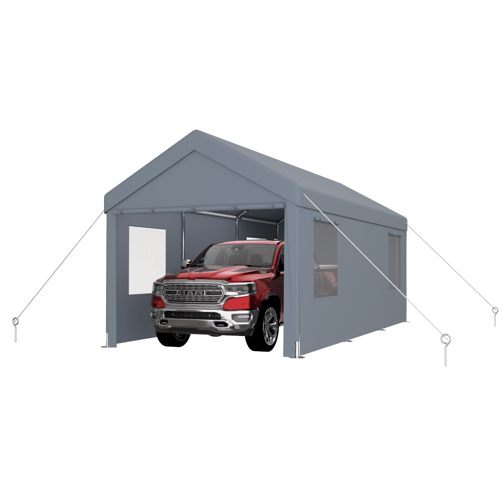 Heavy Duty Portable Carport Canopy 12x20 With Roll-Up Doors And Ventilated Windows For Car Truck Boat And Garden Tools Grey