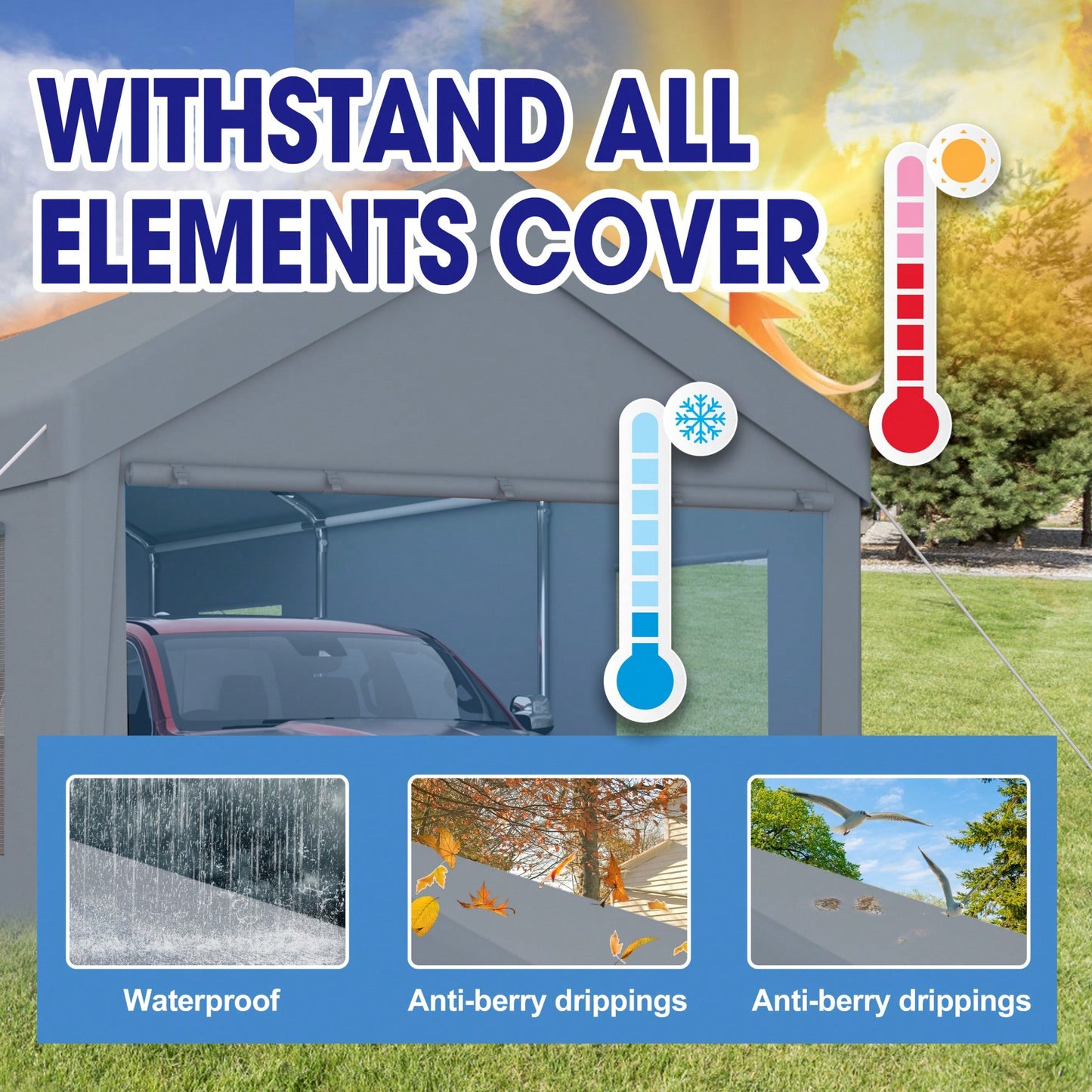 Heavy Duty Portable Carport Canopy 12x20 With Roll-Up Doors And Ventilated Windows For Car Truck Boat And Garden Tools Grey
