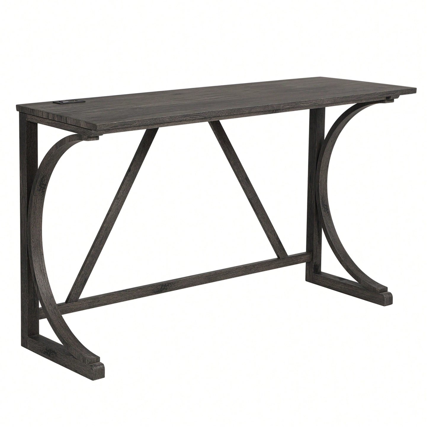 4-Piece Dark Gray Bar Table Set With Power Outlet And 3 Padded Stools For Dining Room Living Room Game Room
