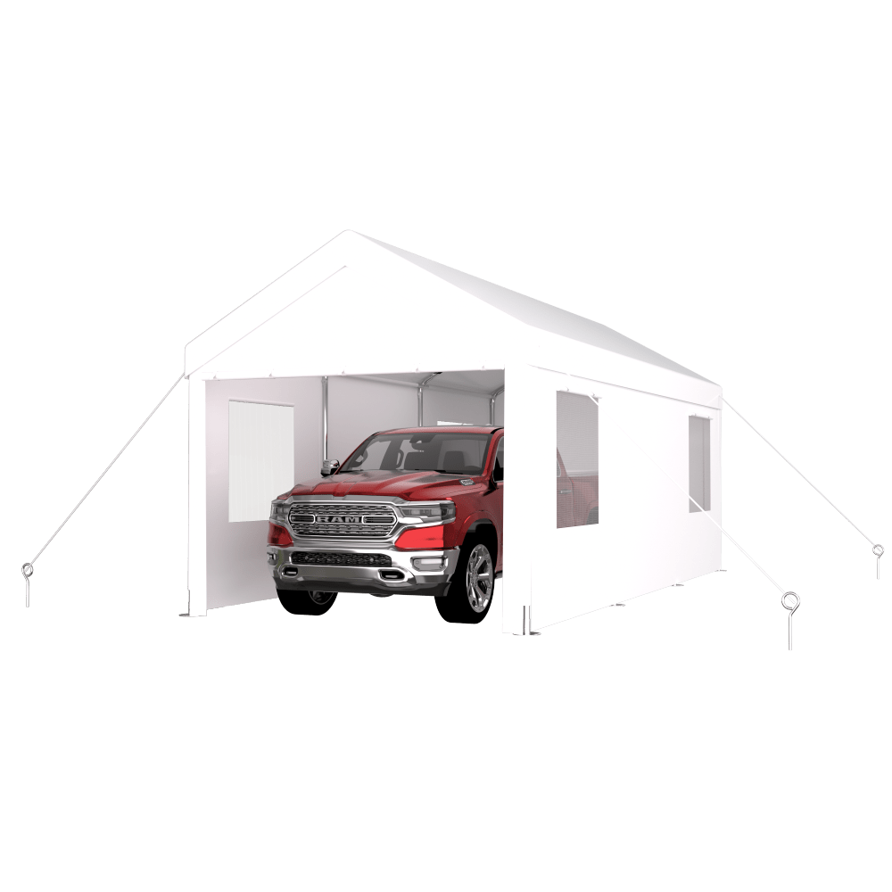 Heavy Duty Portable Carport Canopy 10x20 With Roll-Up Doors And Ventilated Windows For Cars Trucks Boats And Garden Tools Grey