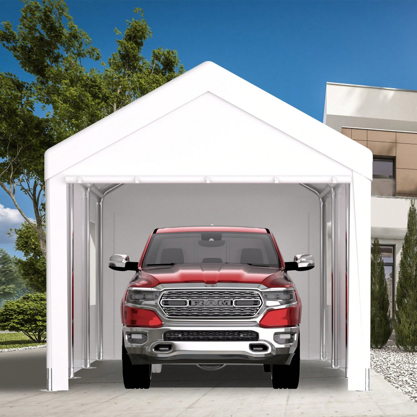Heavy Duty Portable Carport Canopy 10x20 With Roll-Up Doors And Ventilated Windows For Cars Trucks Boats And Garden Tools Grey
