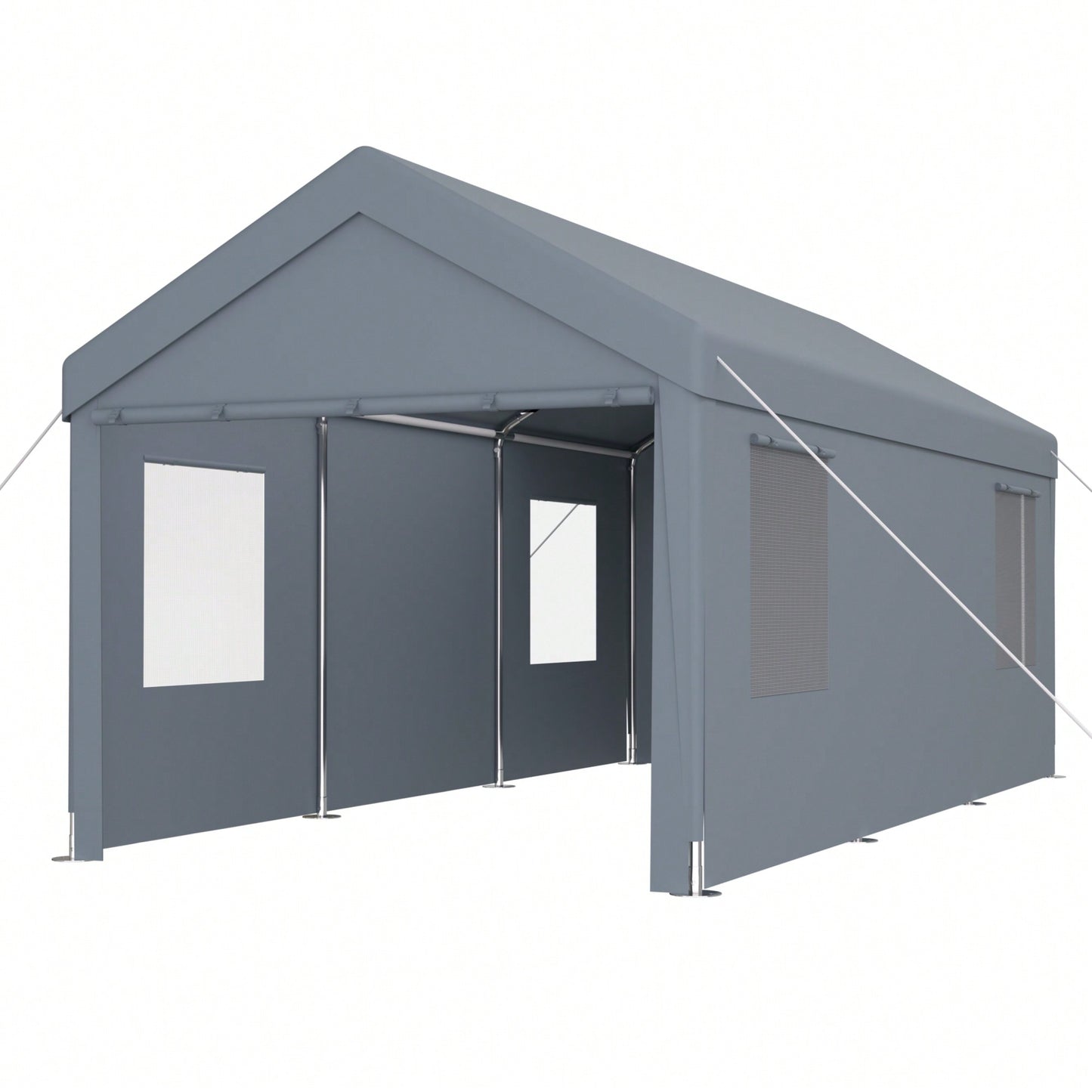 Heavy Duty Portable Carport Canopy 10x20 With Roll-Up Doors And Ventilated Windows For Cars Trucks Boats And Garden Tools Grey