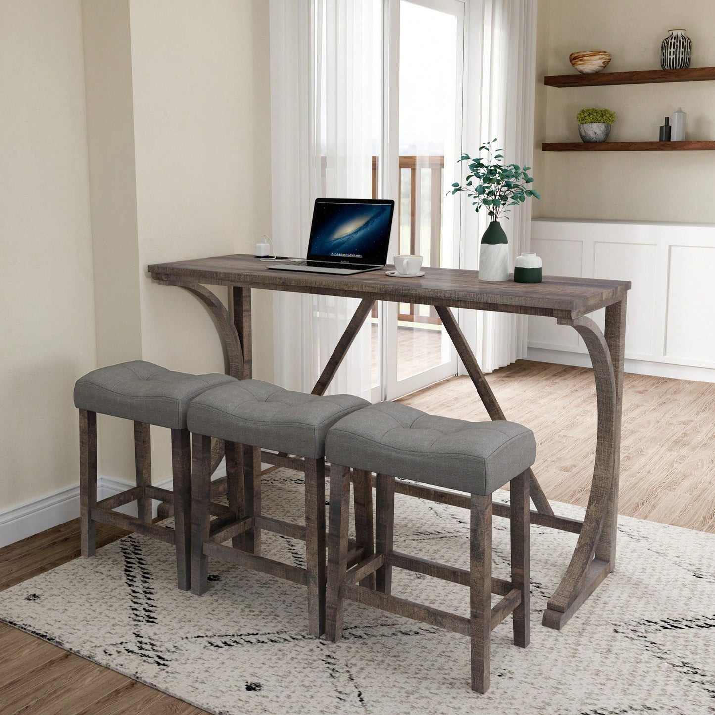 Industrial 4 Piece Bar Table Set With Power Outlet For Dining Room Living Room Game Room