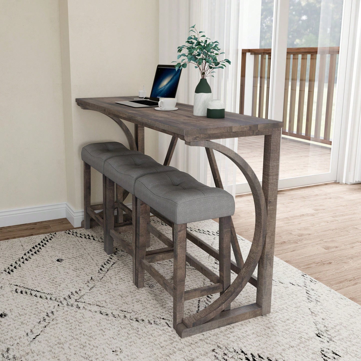 Industrial 4 Piece Bar Table Set With Power Outlet For Dining Room Living Room Game Room