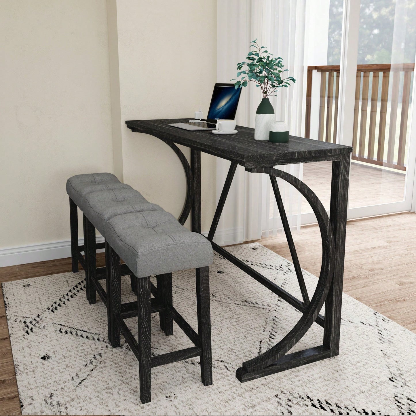 Industrial 4 Piece Bar Table Set With Power Outlet For Dining Room Living Room Game Room