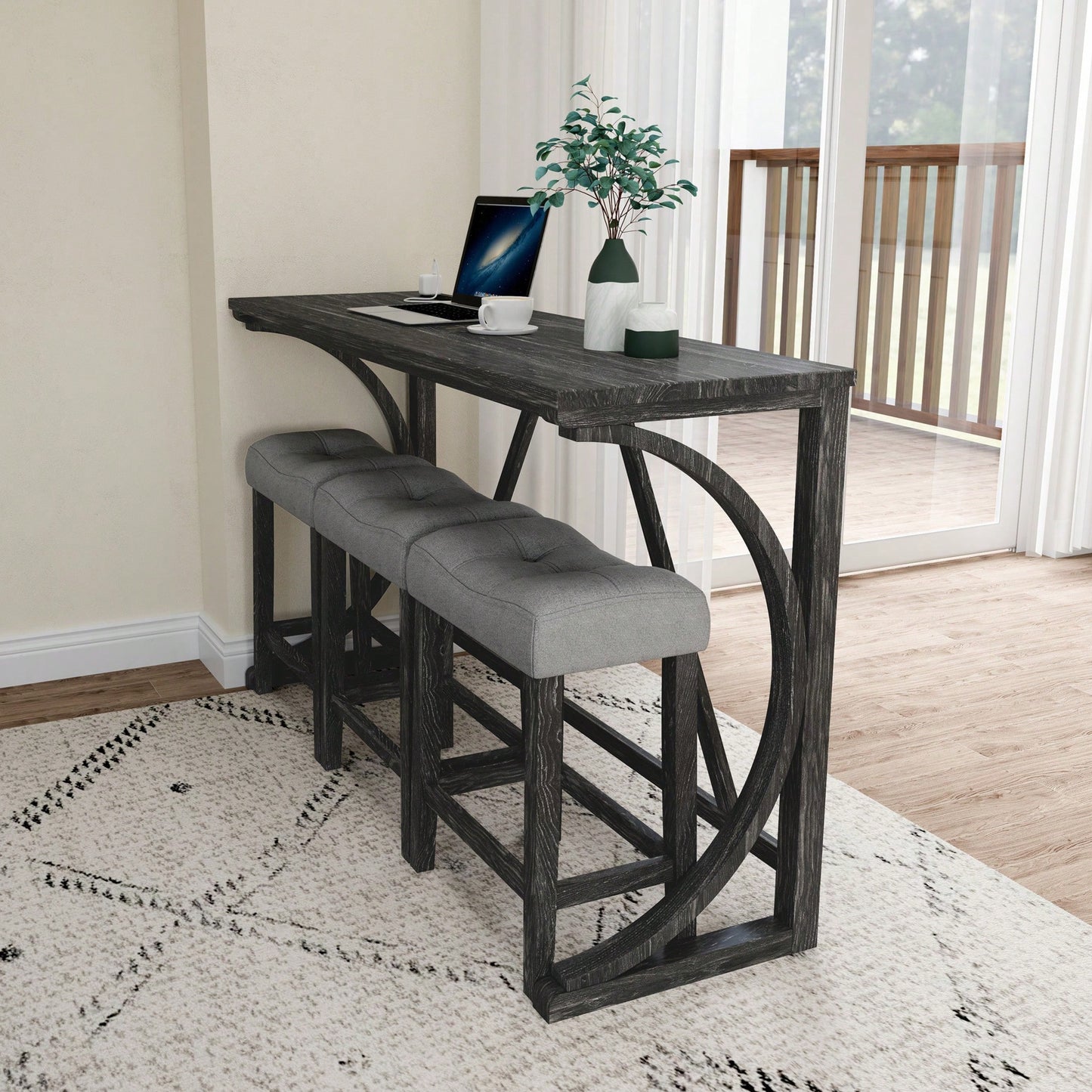 Industrial 4 Piece Bar Table Set With Power Outlet For Dining Room Living Room Game Room