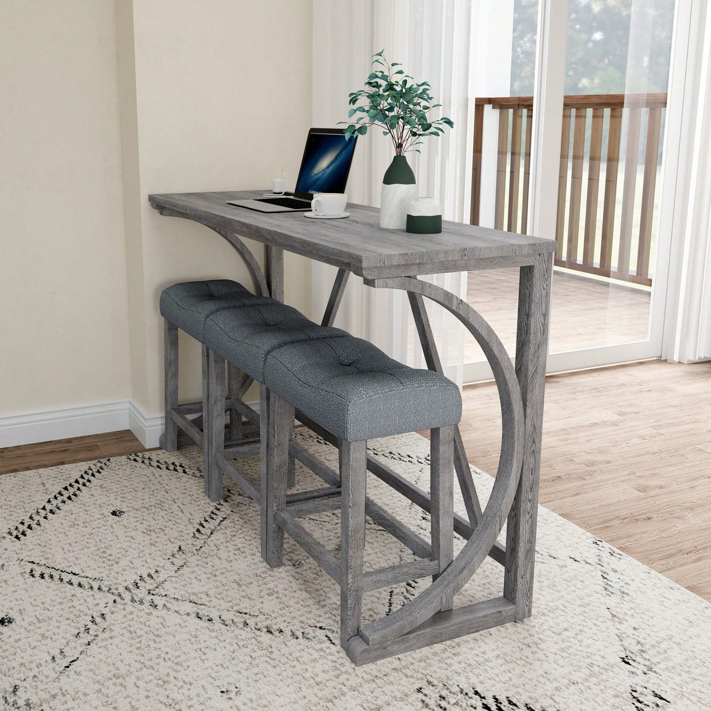 Industrial 4 Piece Bar Table Set With Power Outlet For Dining Room Living Room Game Room