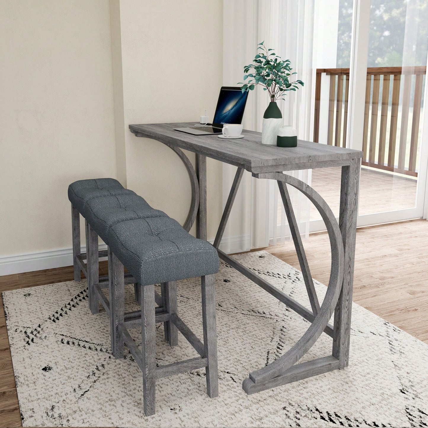 Industrial 4 Piece Bar Table Set With Power Outlet For Dining Room Living Room Game Room