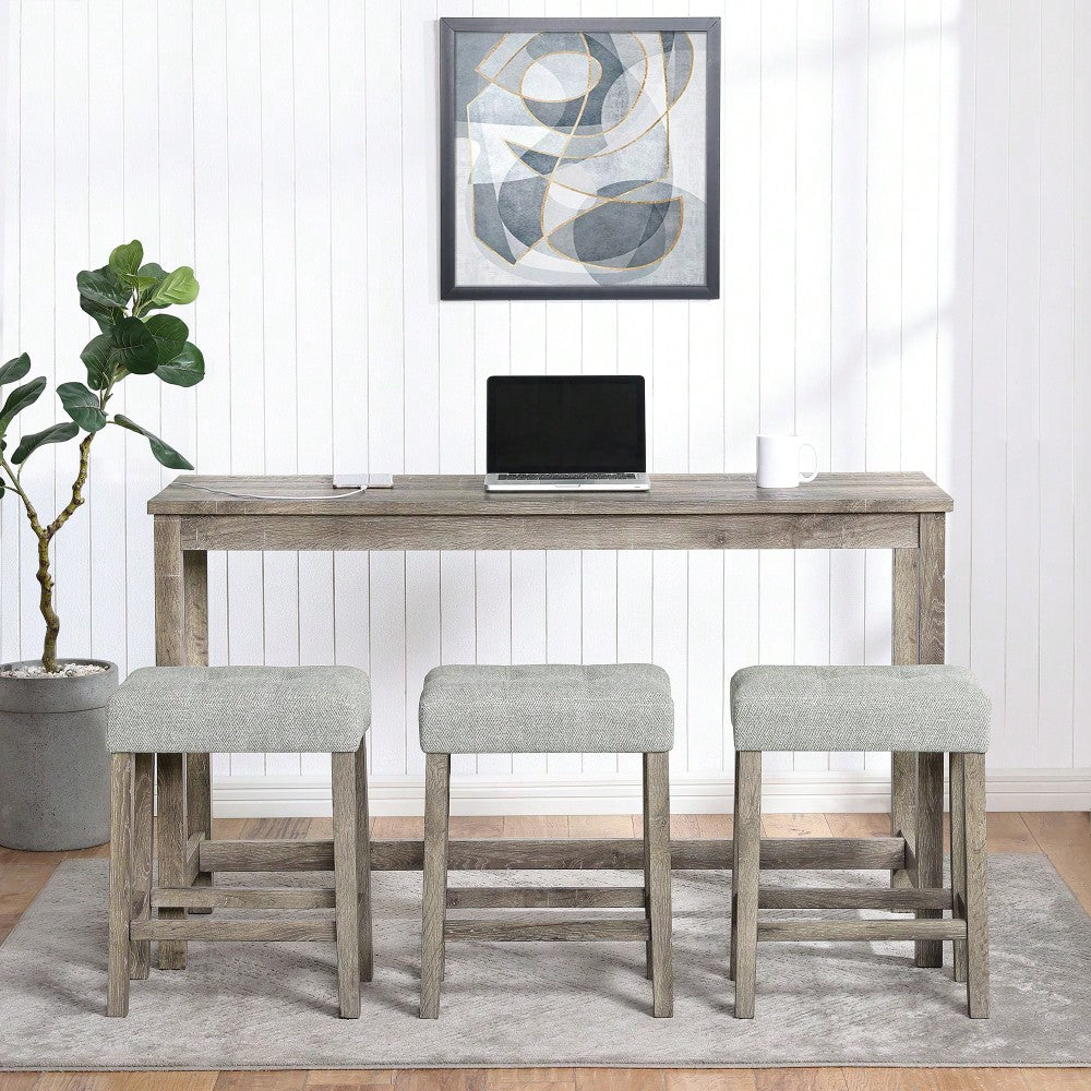Industrial 4 Piece Bar Table Set With Power Outlet For Dining Room Living Room Game Room
