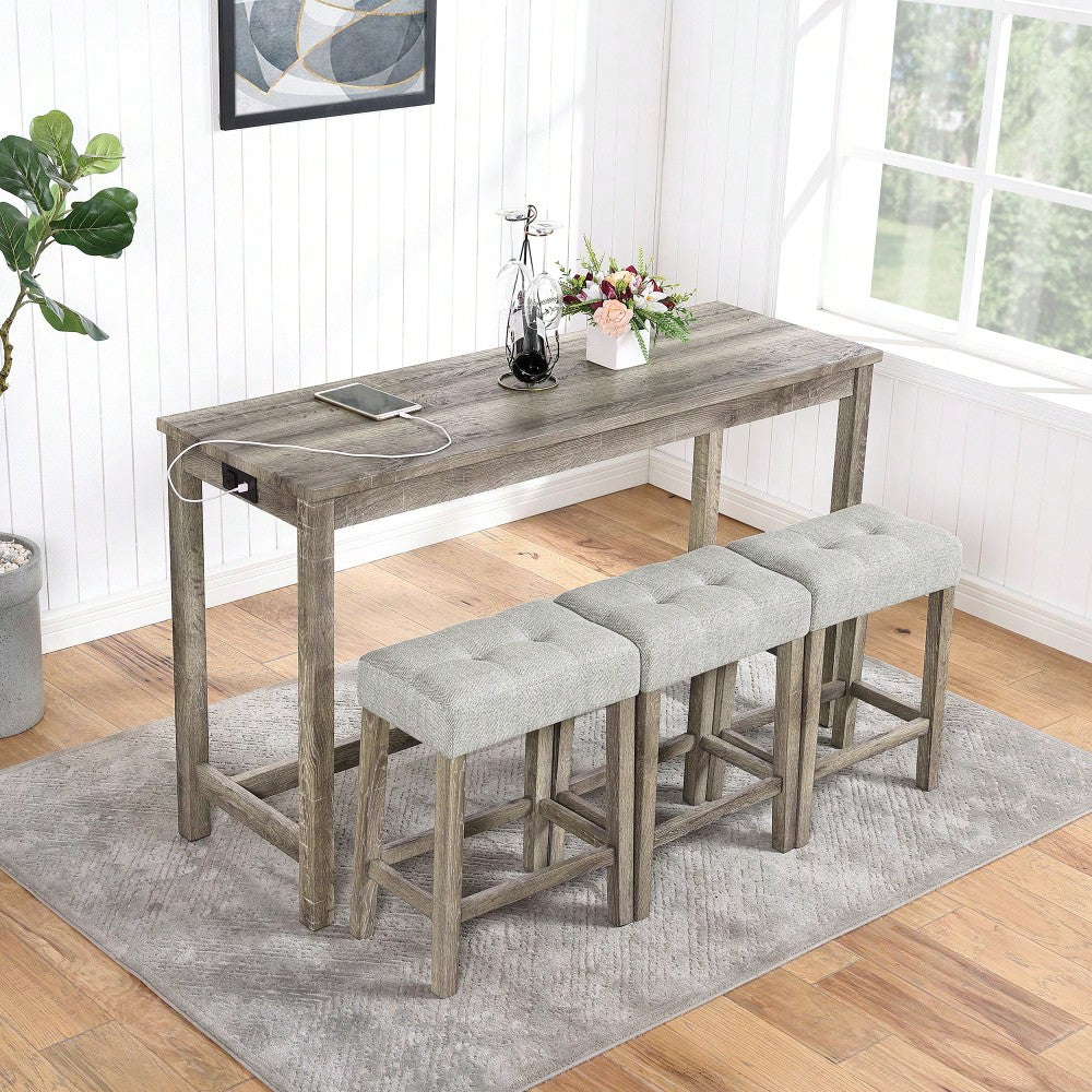 Industrial 4 Piece Bar Table Set With Power Outlet For Dining Room Living Room Game Room