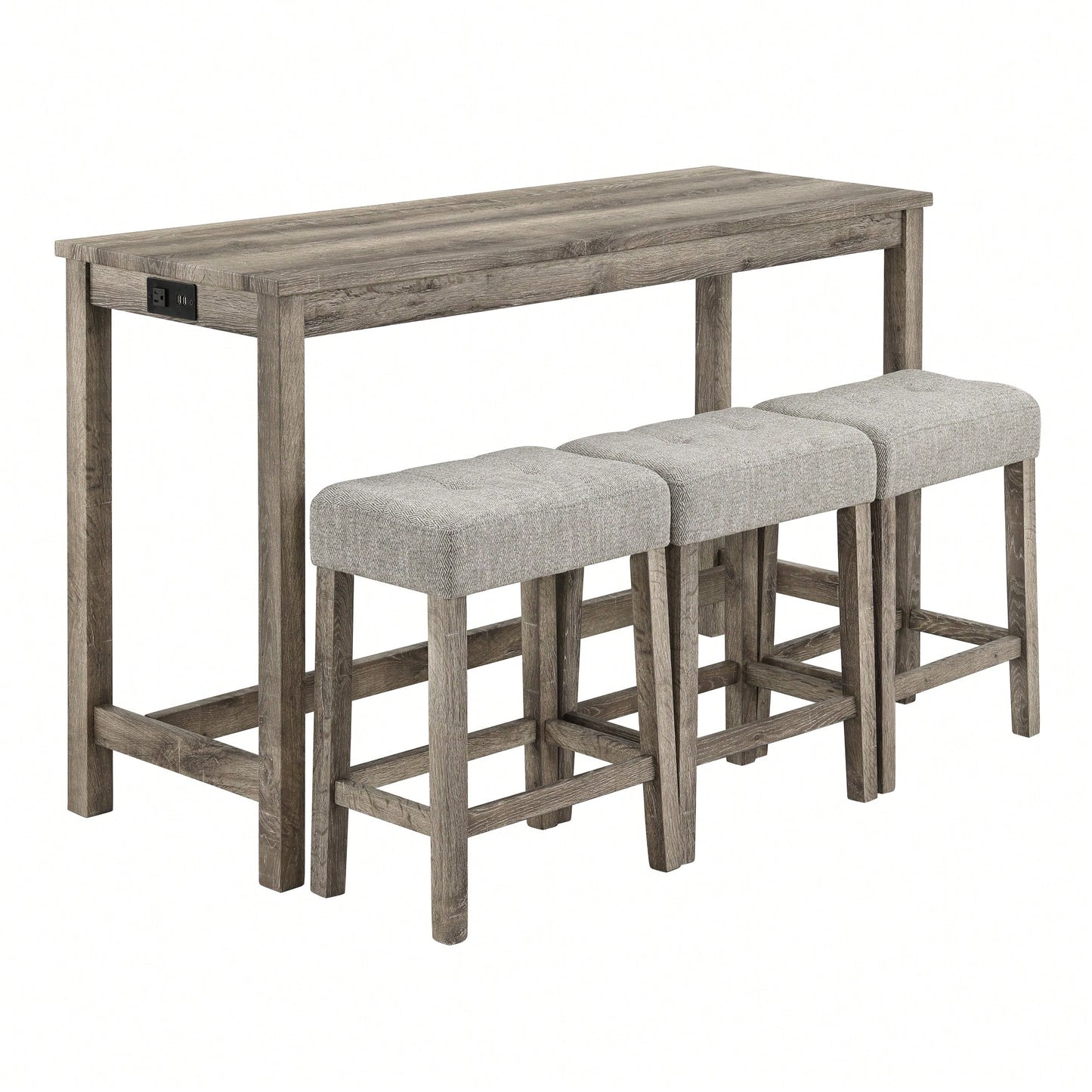 Industrial 4 Piece Bar Table Set With Power Outlet For Dining Room Living Room Game Room