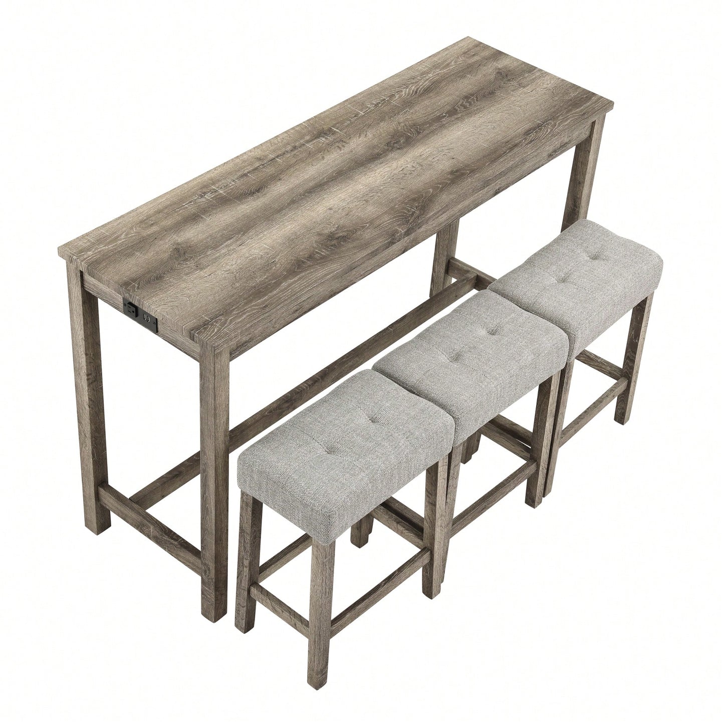 Industrial 4 Piece Bar Table Set With Power Outlet For Dining Room Living Room Game Room