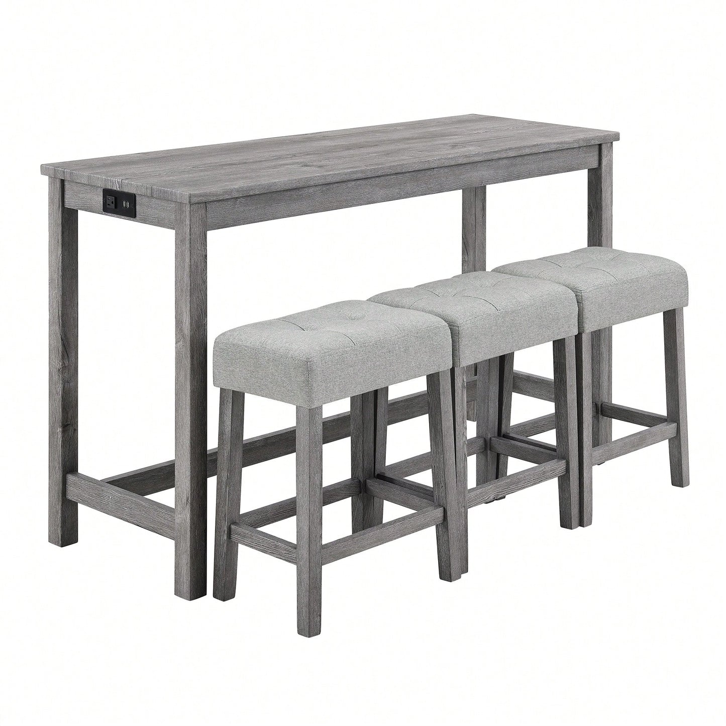Industrial 4 Piece Bar Table Set With Power Outlet For Dining Room Living Room Game Room