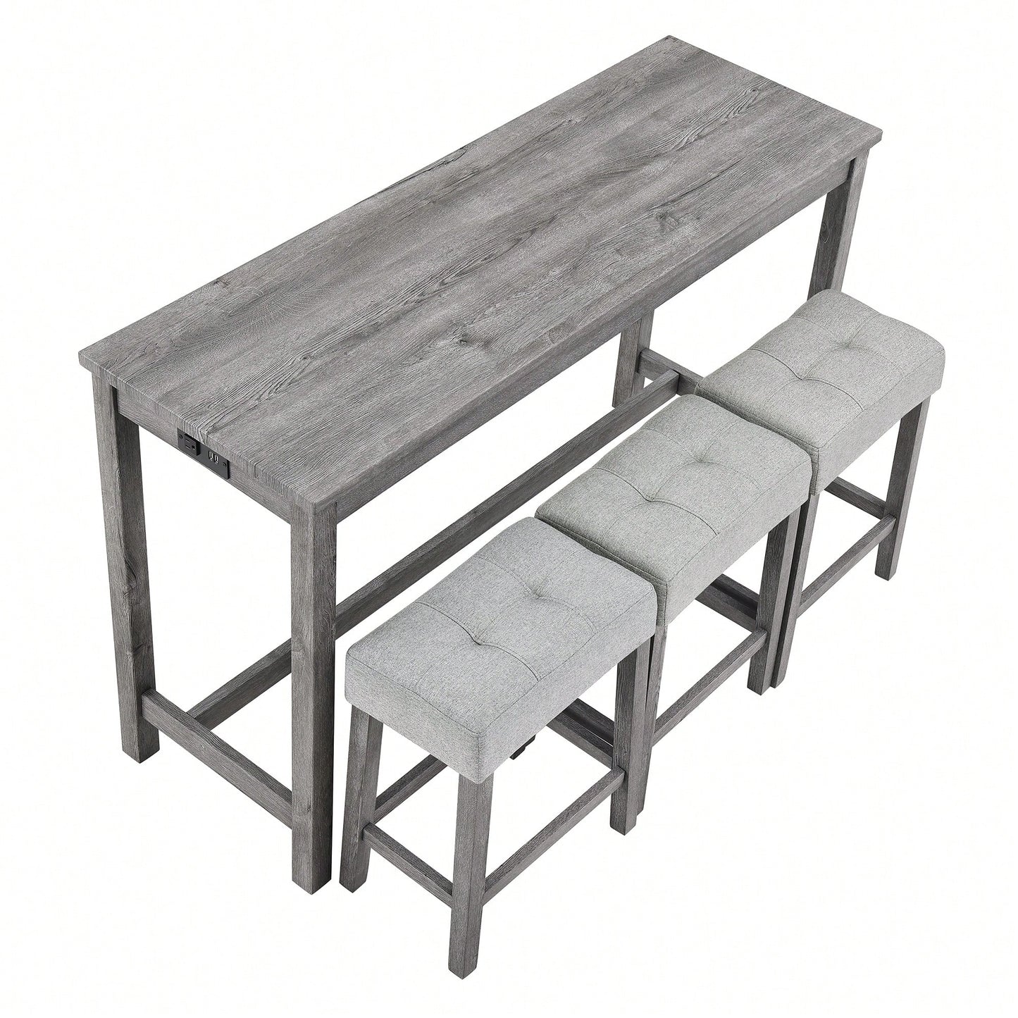 Industrial 4 Piece Bar Table Set With Power Outlet For Dining Room Living Room Game Room