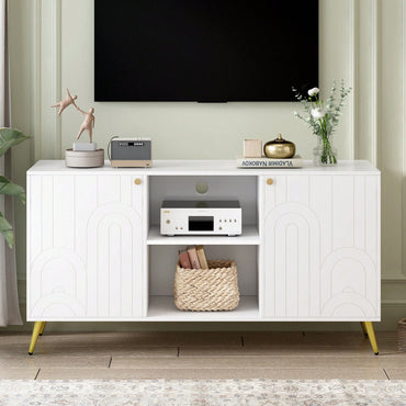 Modern TV Stand For TVs Up To 55 Inches Entertainment Center Media Console Adjustable Shelves Metal Legs Anti-Tip Device For Living Room