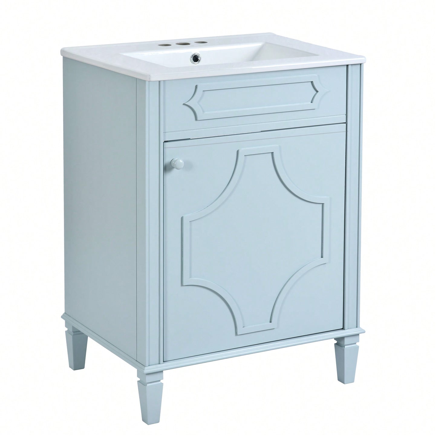 24 Inch Modern Bathroom Vanity With Ceramic Sink Storage Cabinet Adjustable Shelf Soft Closing Doors