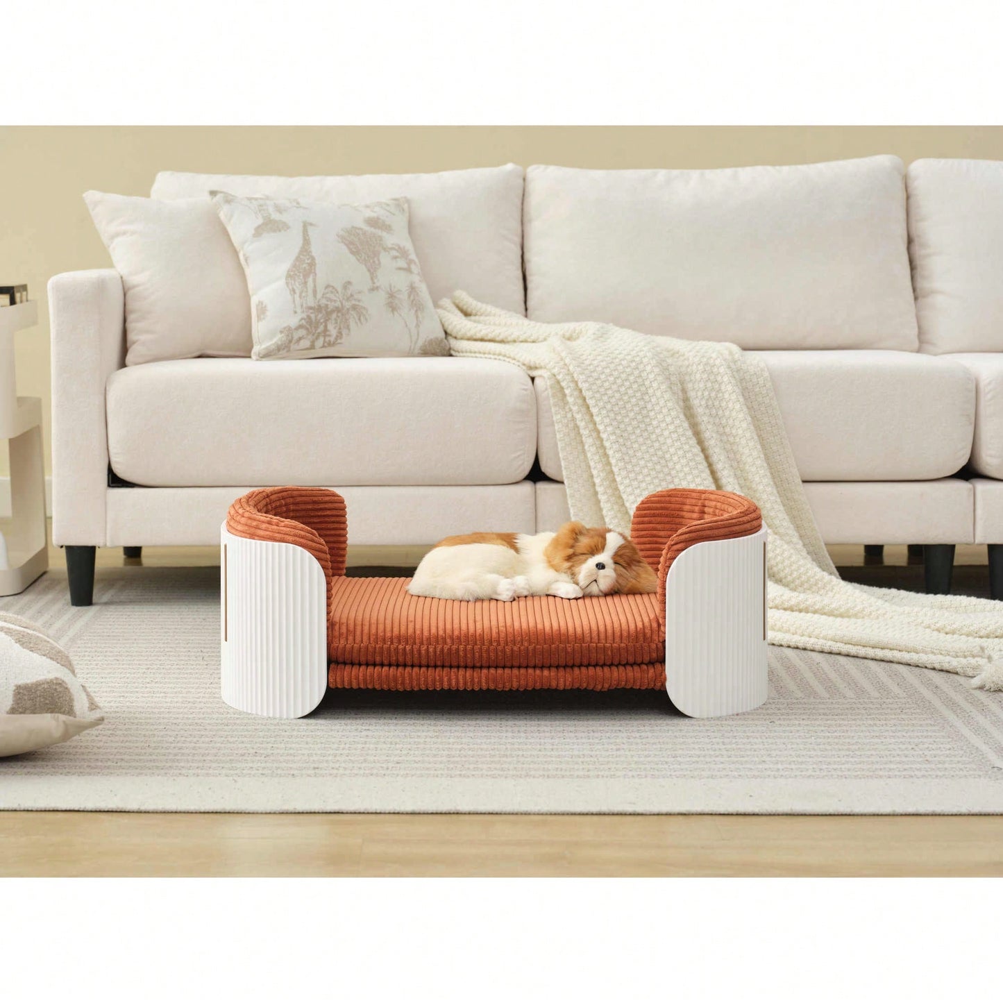 Scandinavian Style Elevated Cat Couch Bed With Removable Mattress Cover For Indoor Cats And Small Pets In White And Grey