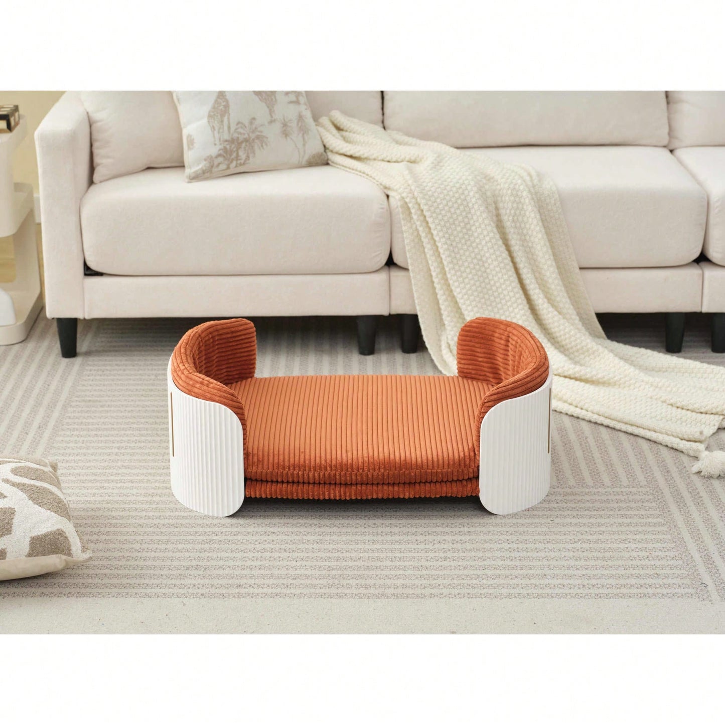 Scandinavian Style Elevated Cat Couch Bed With Removable Mattress Cover For Indoor Cats And Small Pets In White And Grey
