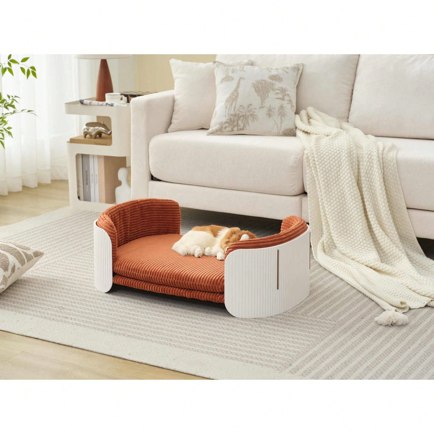 Scandinavian Style Elevated Cat Couch Bed With Removable Mattress Cover For Indoor Cats And Small Pets In White And Grey