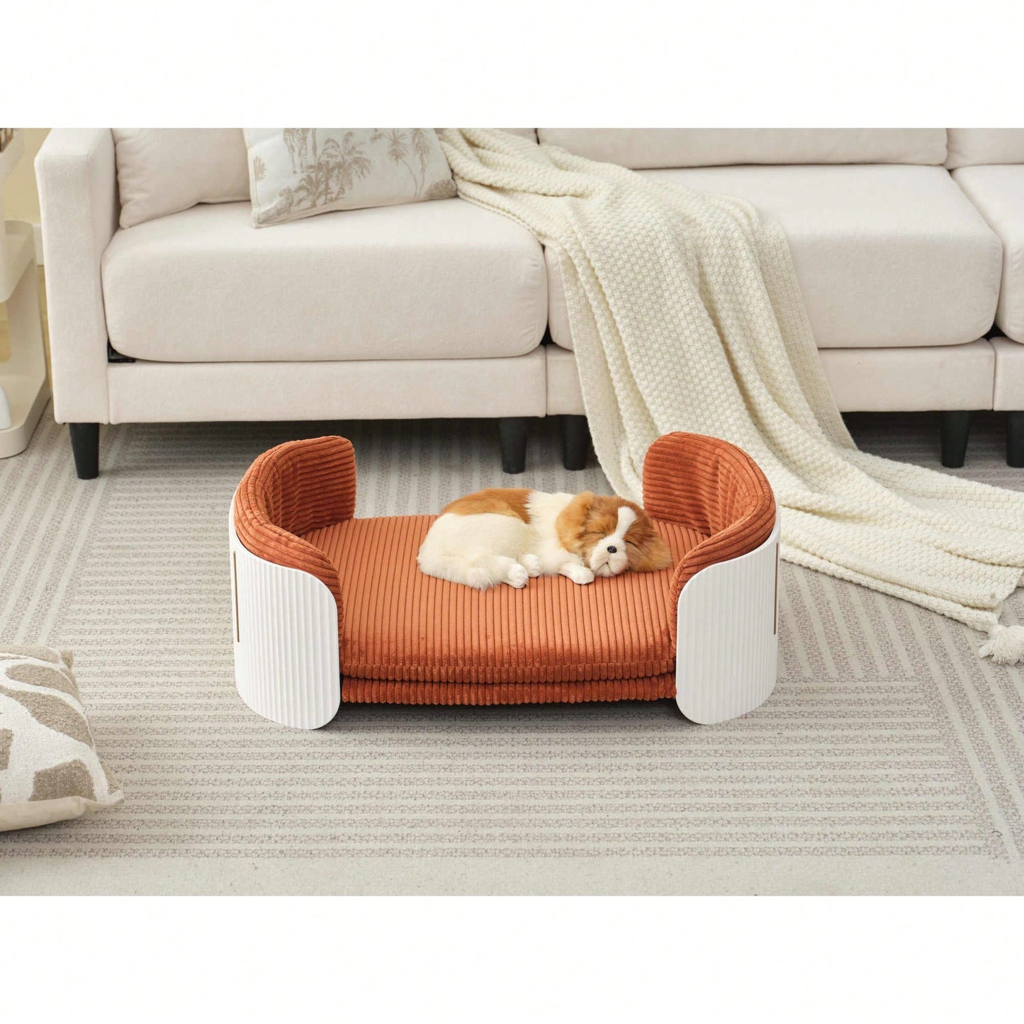 Scandinavian Style Elevated Cat Couch Bed With Removable Mattress Cover For Indoor Cats And Small Pets In White And Grey