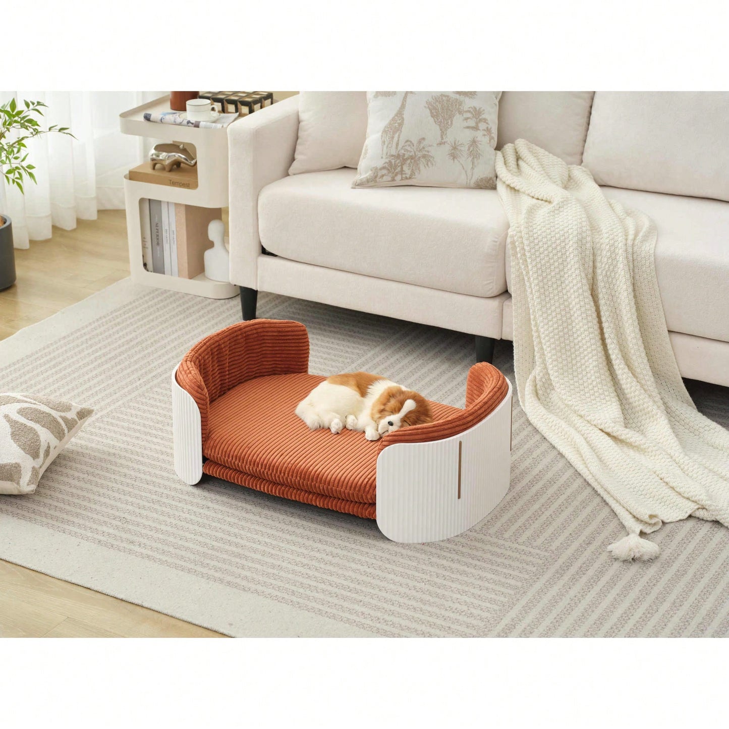 Scandinavian Style Elevated Cat Couch Bed With Removable Mattress Cover For Indoor Cats And Small Pets In White And Grey