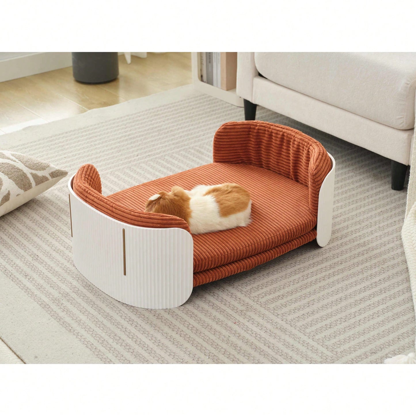 Scandinavian Style Elevated Cat Couch Bed With Removable Mattress Cover For Indoor Cats And Small Pets In White And Grey
